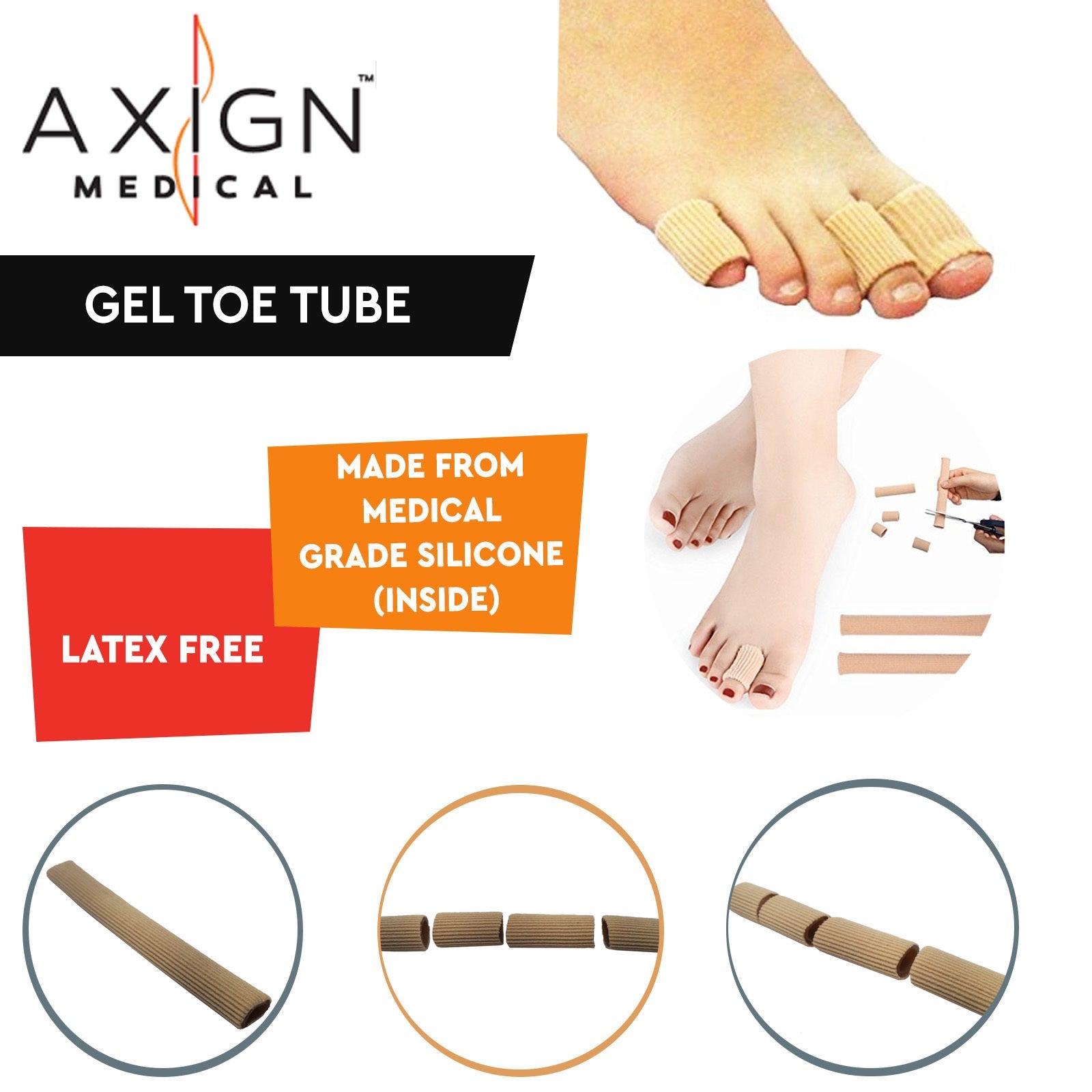 1 Pair AXIGN Medical Gel Toe Tube (Open) - Foot Pain Corn & Callus Relief-1