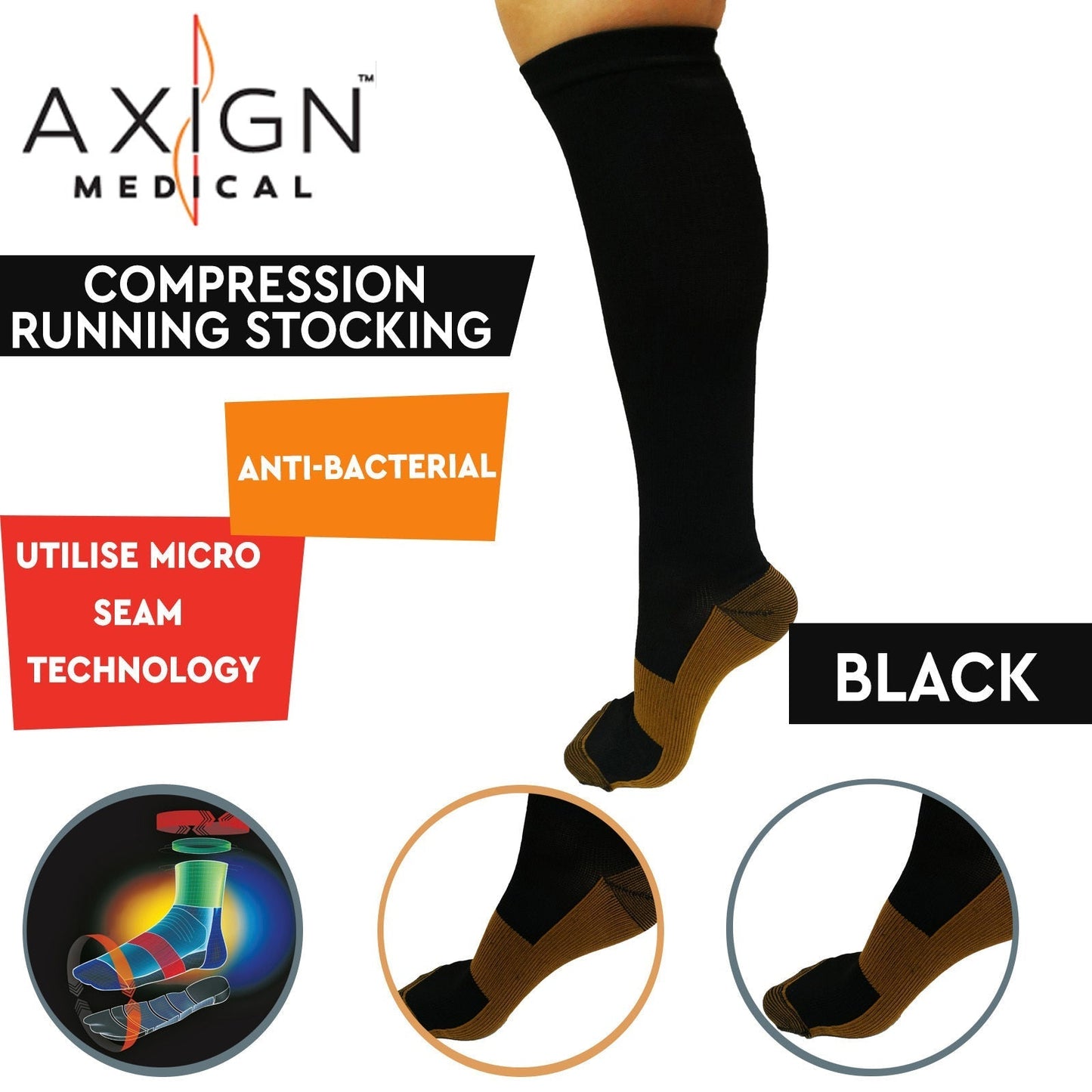 AXIGN Medical Compression Stockings Socks Travel Flight Circulation High - Black-2
