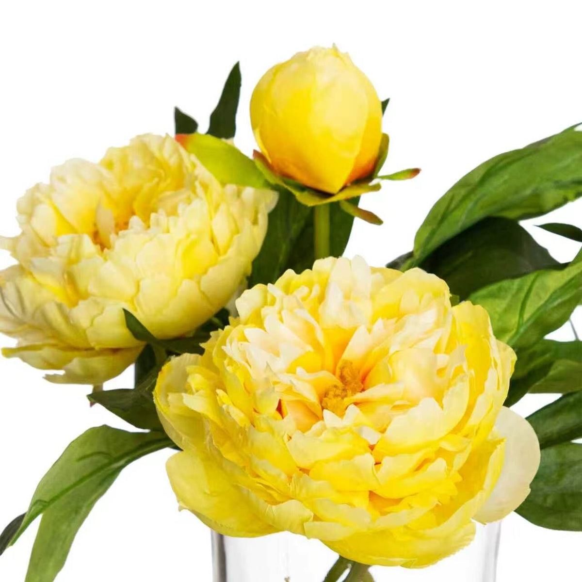 Peony Artificial Flower Arrangement in Glass Vase with Faux Water in Yellow