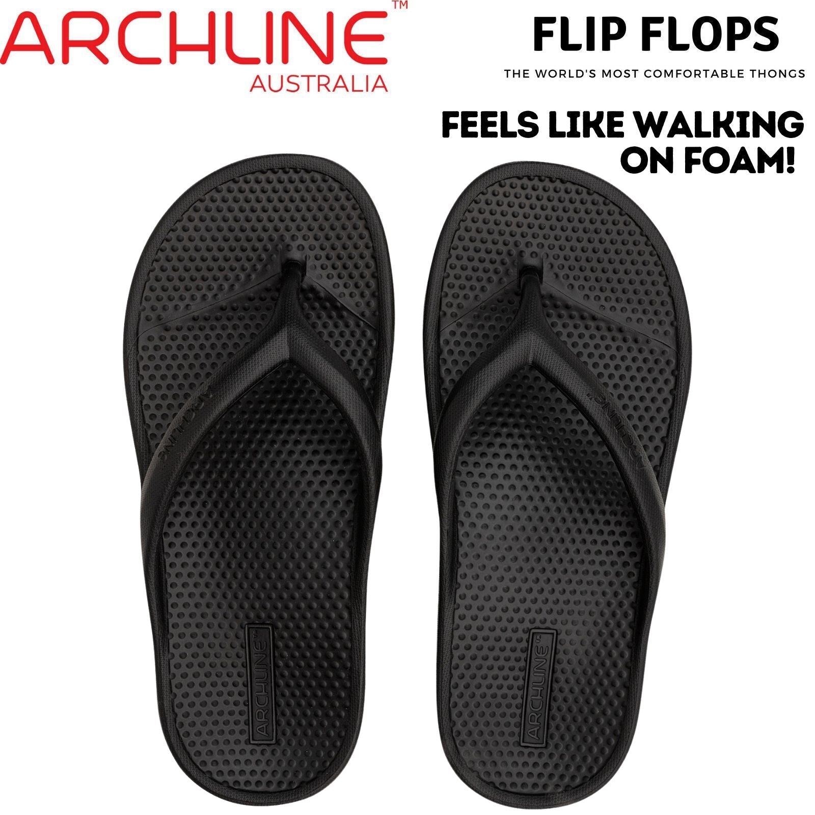 Archline Rebound Orthotic Foam Thongs Arch Support Flip Flops Orthopedic - Black-1