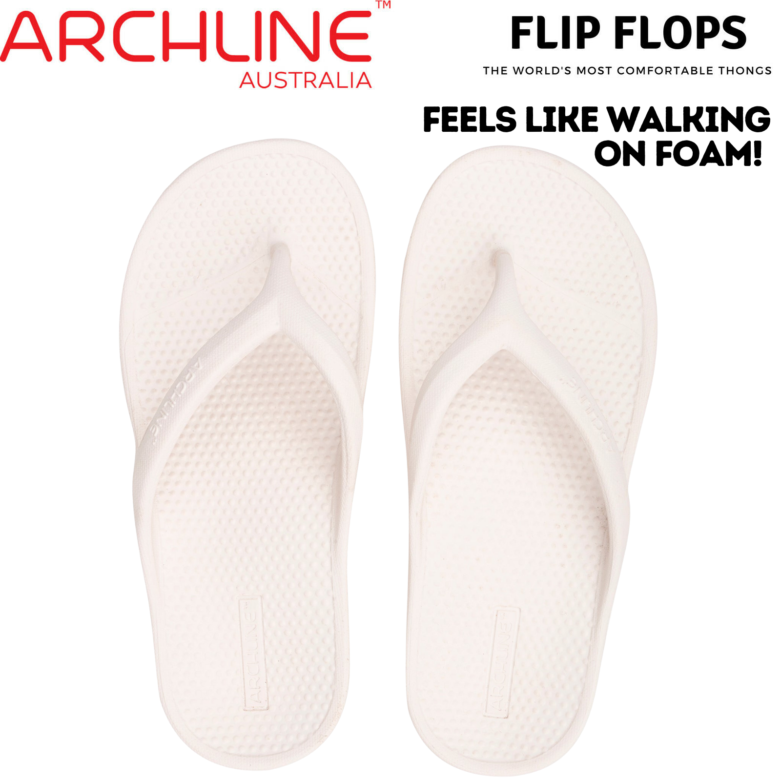 Archline Orthotic Foam Thongs Arch Support Flip Flops Orthopedic Rebound - White-1