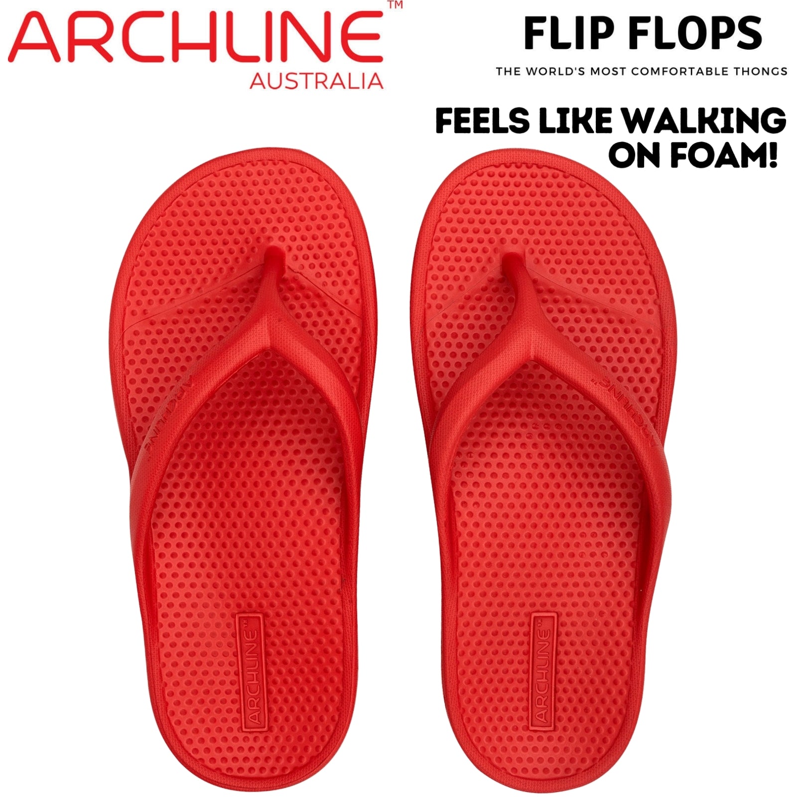Archline Orthotic Foam Thongs Arch Support Flip Flops Orthopedic Rebound - Red-1