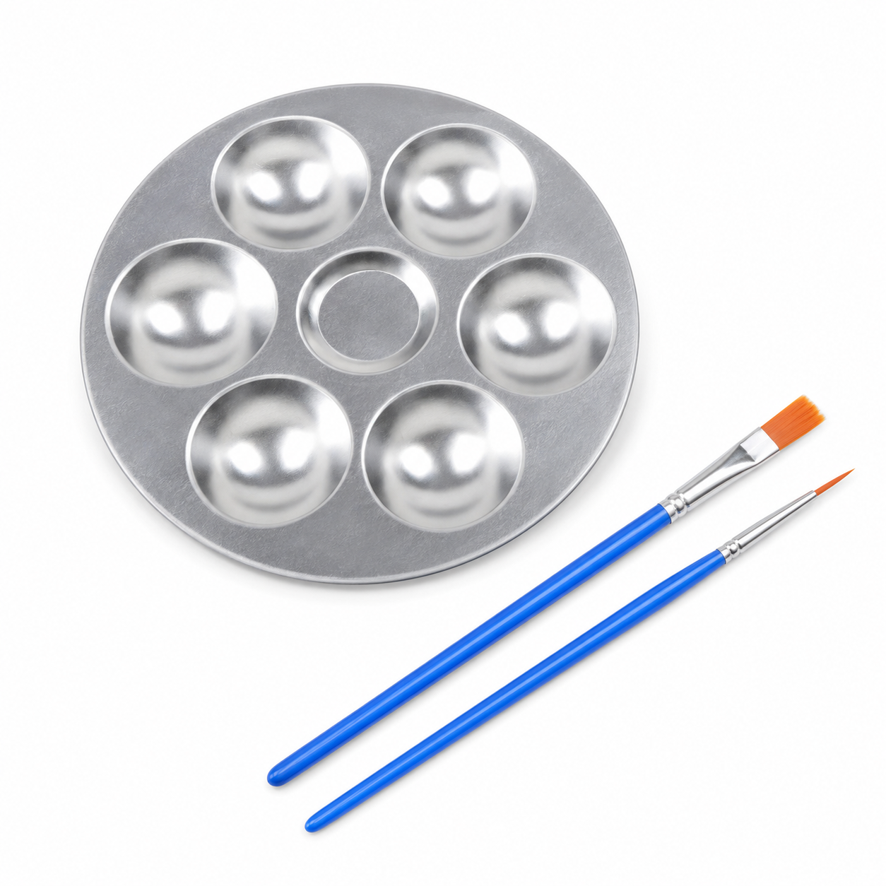 6 Grid Metal Painting Palette w/ 2 Brushes (135mmx135mm)