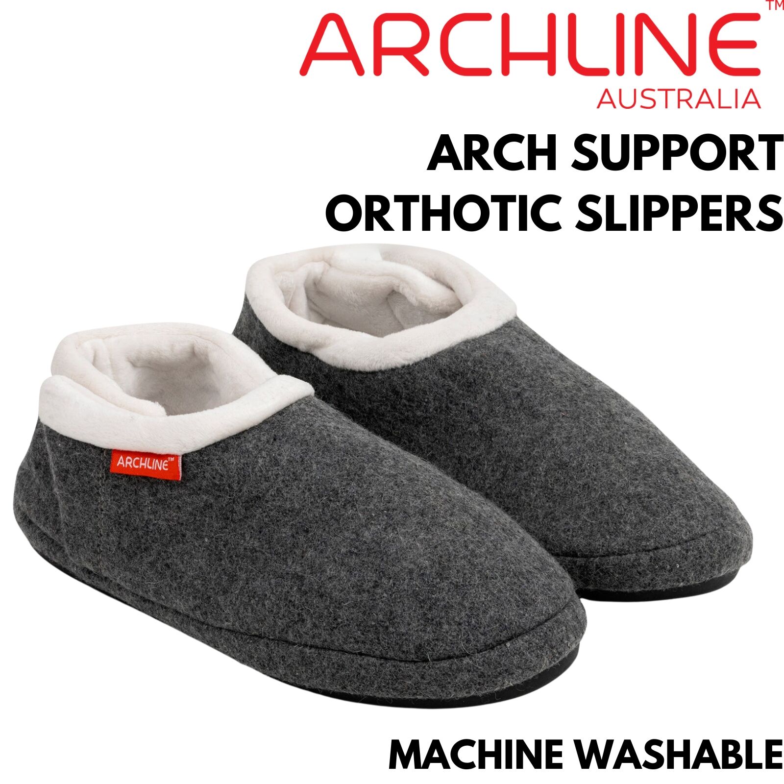 ARCHLINE Orthotic Slippers CLOSED Arch Scuffs Orthopedic Moccasins Shoes in Grey Marle-1