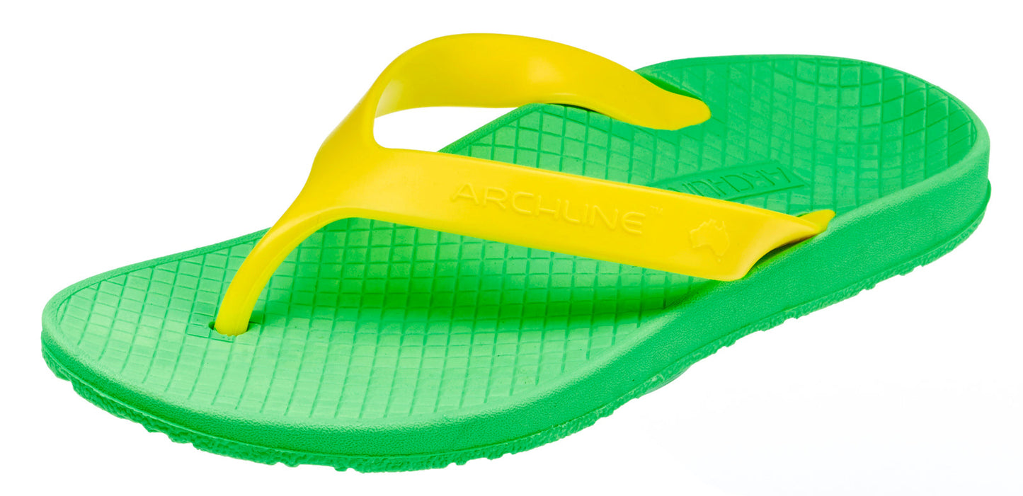 ARCHLINE Orthotic Thongs Arch Support Shoes Footwear Flip Flops Orthopedic - Green/Gold-11