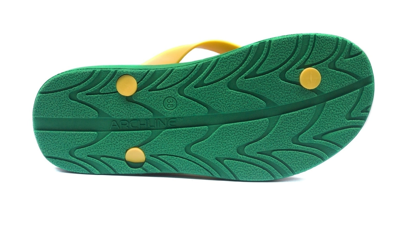 ARCHLINE Orthotic Thongs Arch Support Shoes Footwear Flip Flops Orthopedic - Green/Gold-3