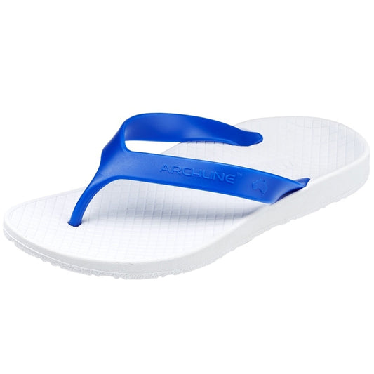 ARCHLINE Orthotic Thongs Arch Support Shoes Footwear Flip Flops Orthopedic - White/Blue-10