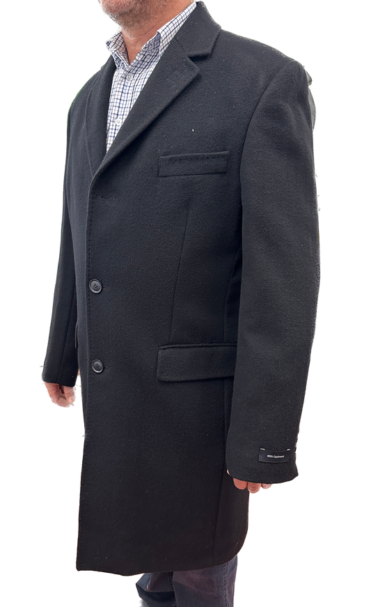 Austin Reed Lapel Trench Coat Jacket Winter Overcoat w/ Cashmere - Black