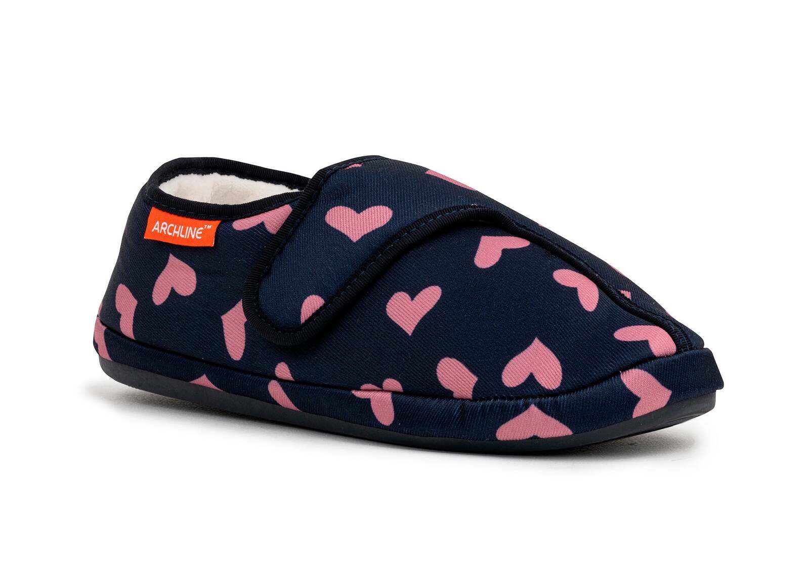 ARCHLINE Orthotic Plus Slippers Closed Scuffs Pain Relief Moccasins - Navy Hearts-3