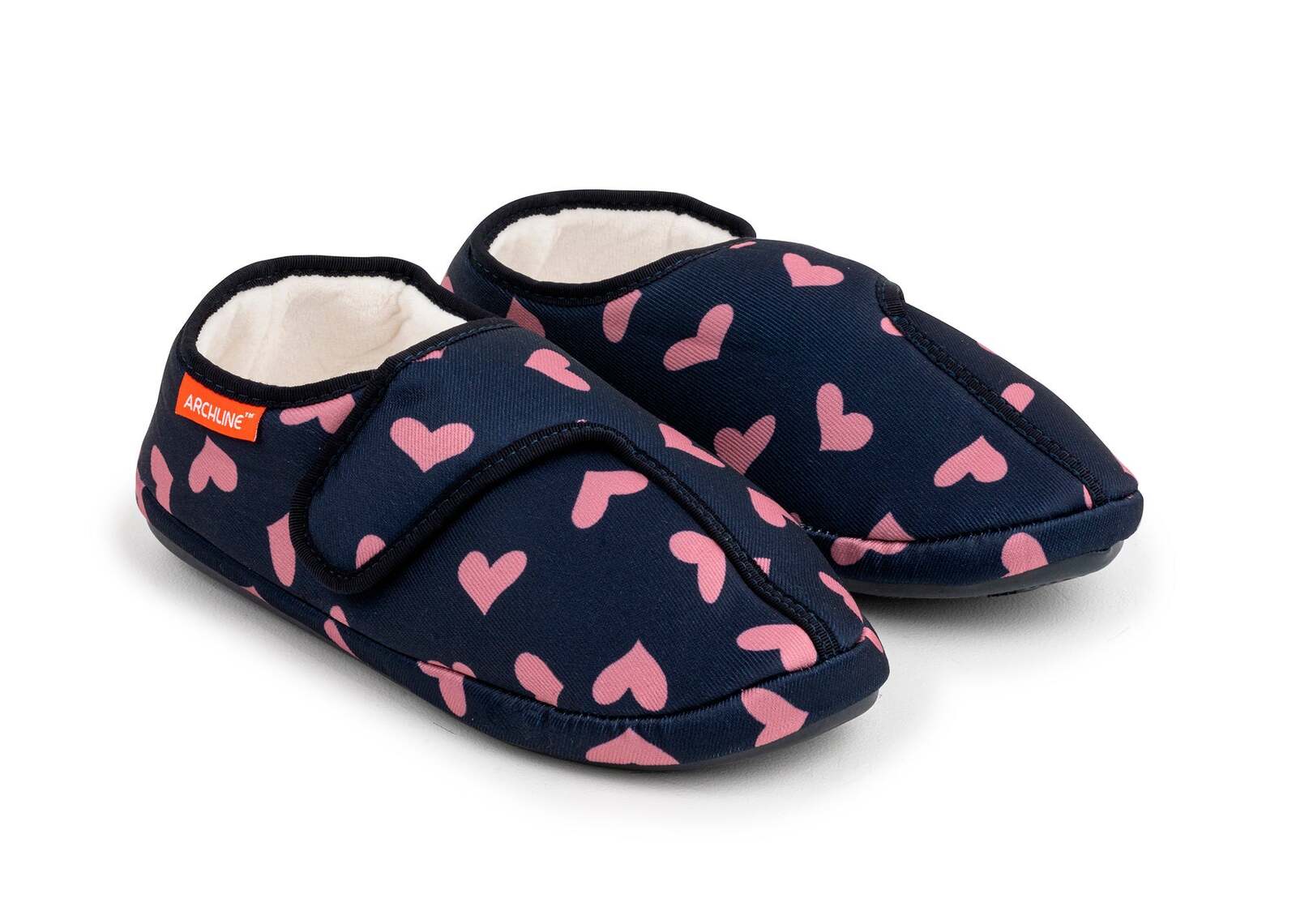 ARCHLINE Orthotic Plus Slippers Closed Scuffs Pain Relief Moccasins - Navy Hearts-0