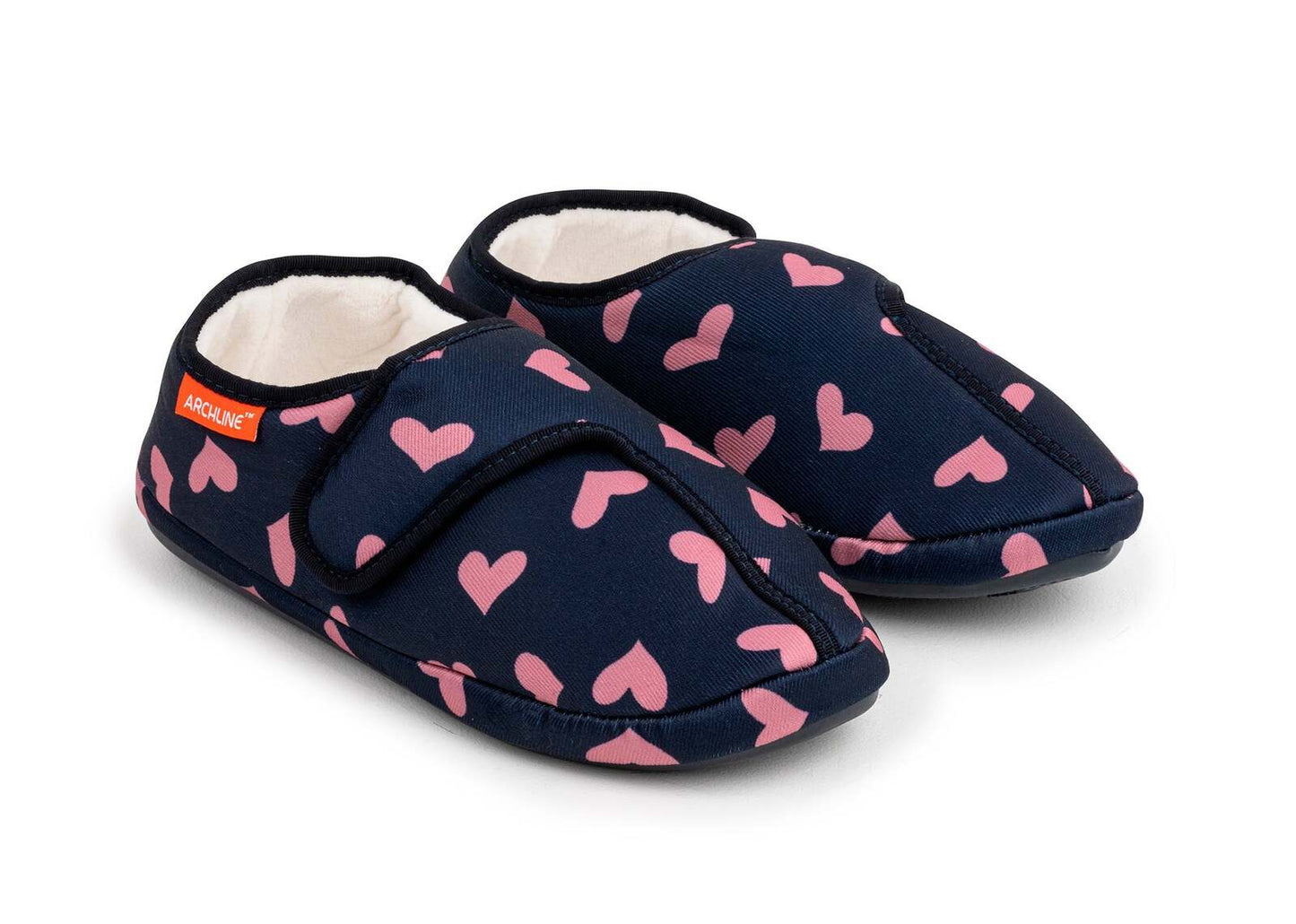 ARCHLINE Orthotic Plus Slippers Closed Scuffs Pain Relief Moccasins - Navy Hearts-1