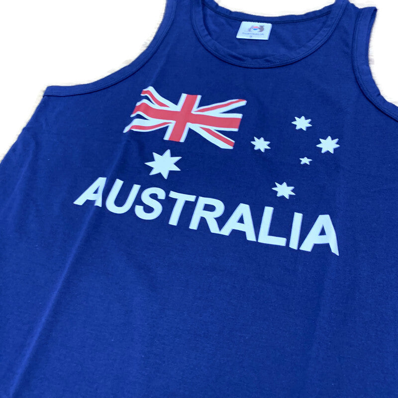 Adult AUSTRALIAN Singlet Australia Day 100% COTTON Souvenir Tank Top Flag - Blue-2
