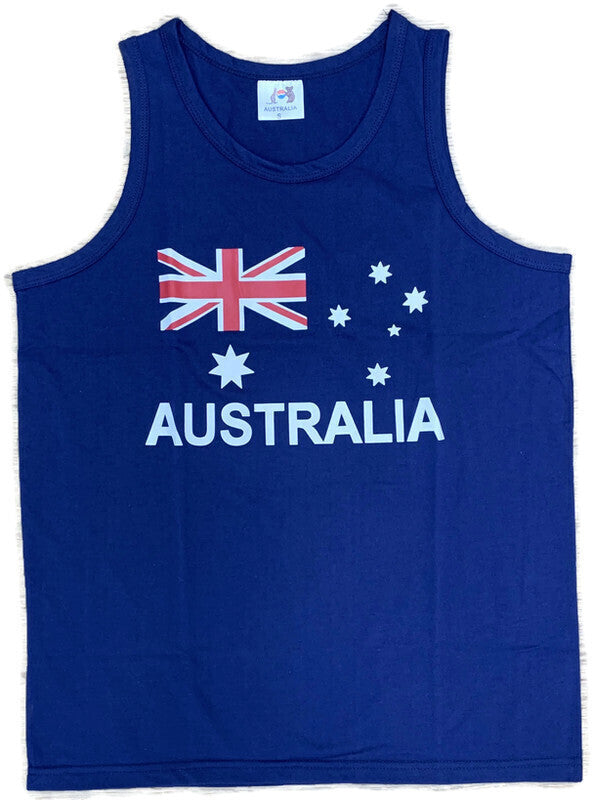 Adult AUSTRALIAN Singlet Australia Day 100% COTTON Souvenir Tank Top Flag - Blue-0