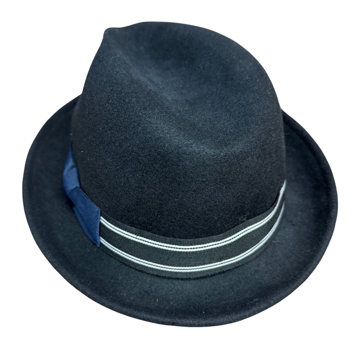 Mens 100% Wool Trilby Fedora Hat in Navy with Ribbon-3