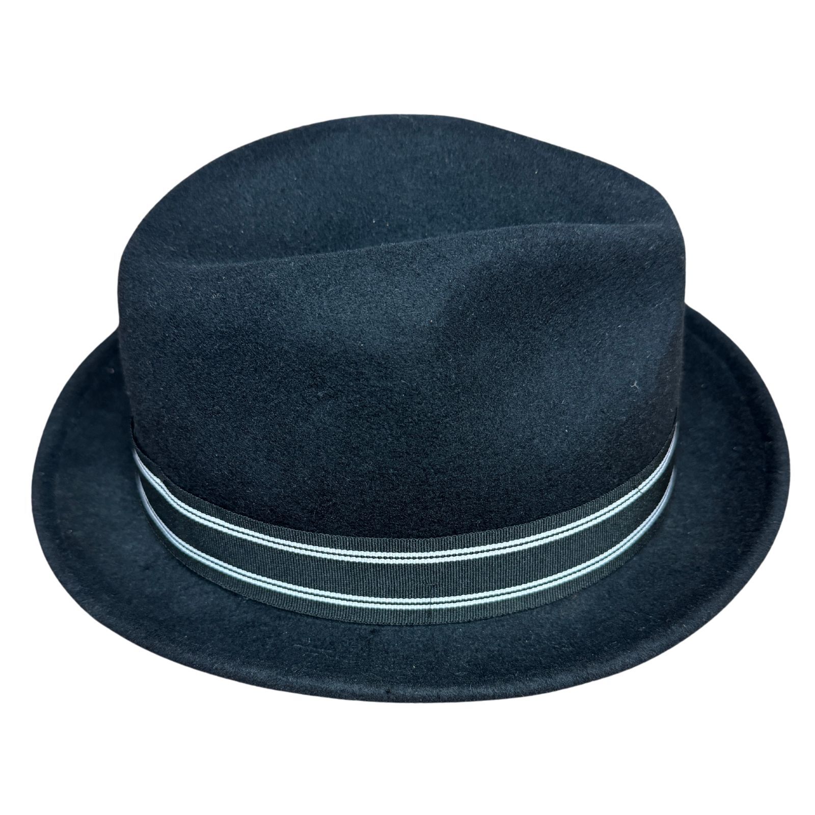 Mens 100% Wool Trilby Fedora Hat in Navy with Ribbon-4
