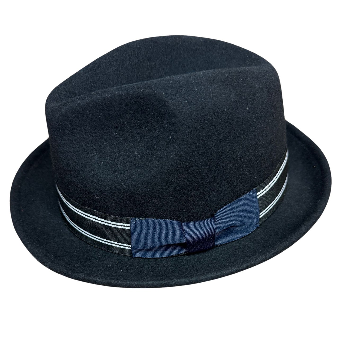 Mens 100% Wool Trilby Fedora Hat in Navy with Ribbon-1