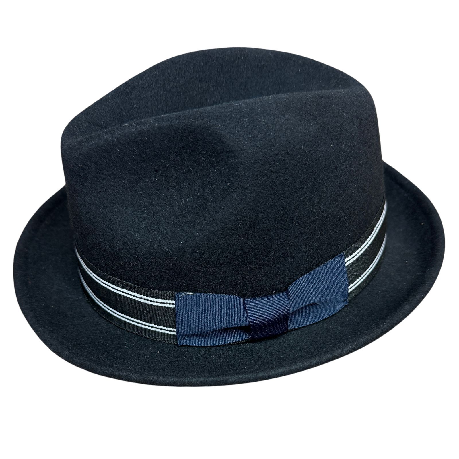 Mens 100% Wool Trilby Fedora Hat in Navy with Ribbon-1