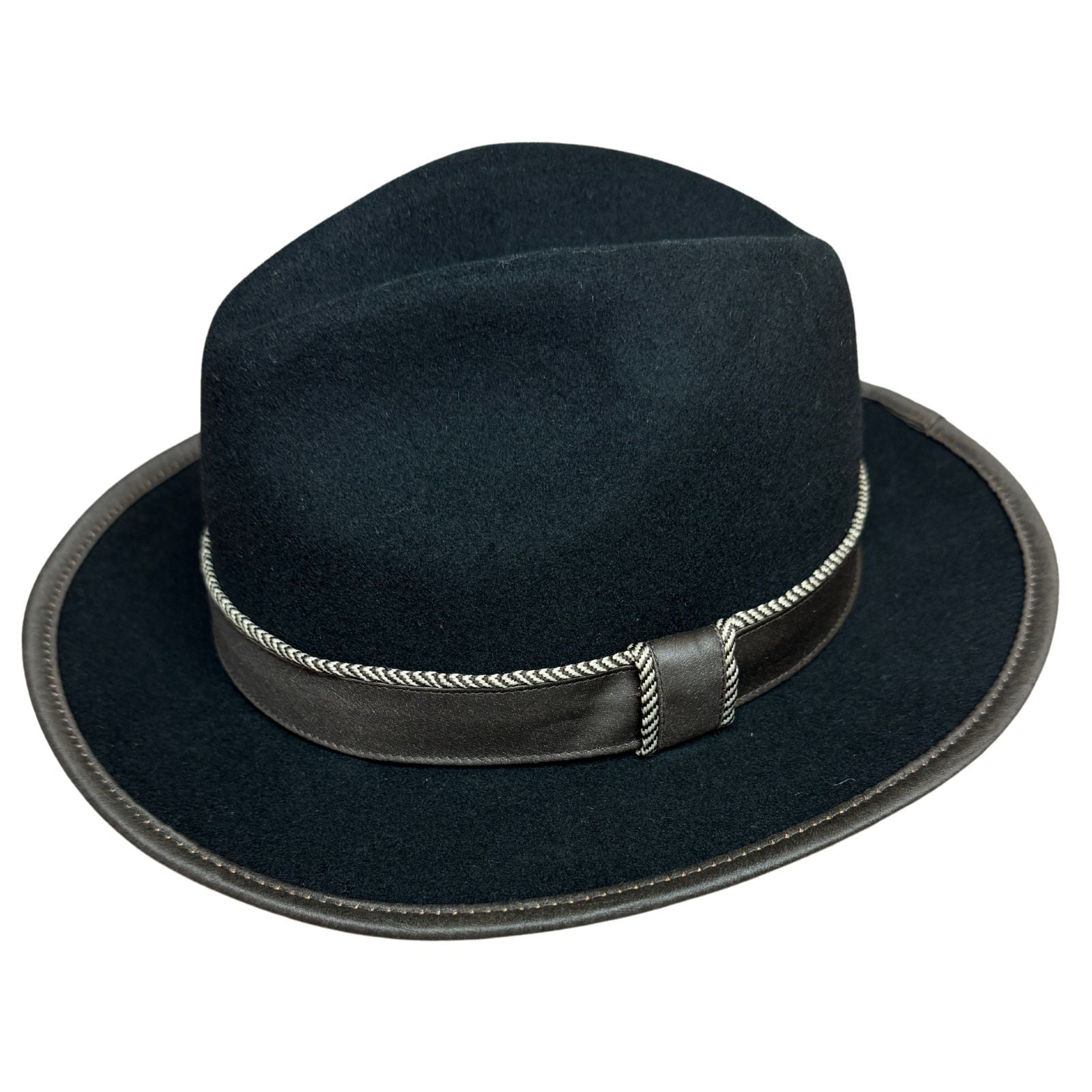 Mens 100% Lane Wool Fedora Hat in Black Size Large-1