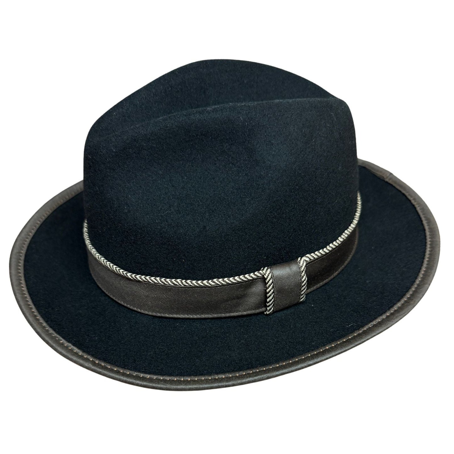 Mens 100% Lane Wool Fedora Hat in Black Size Large-0