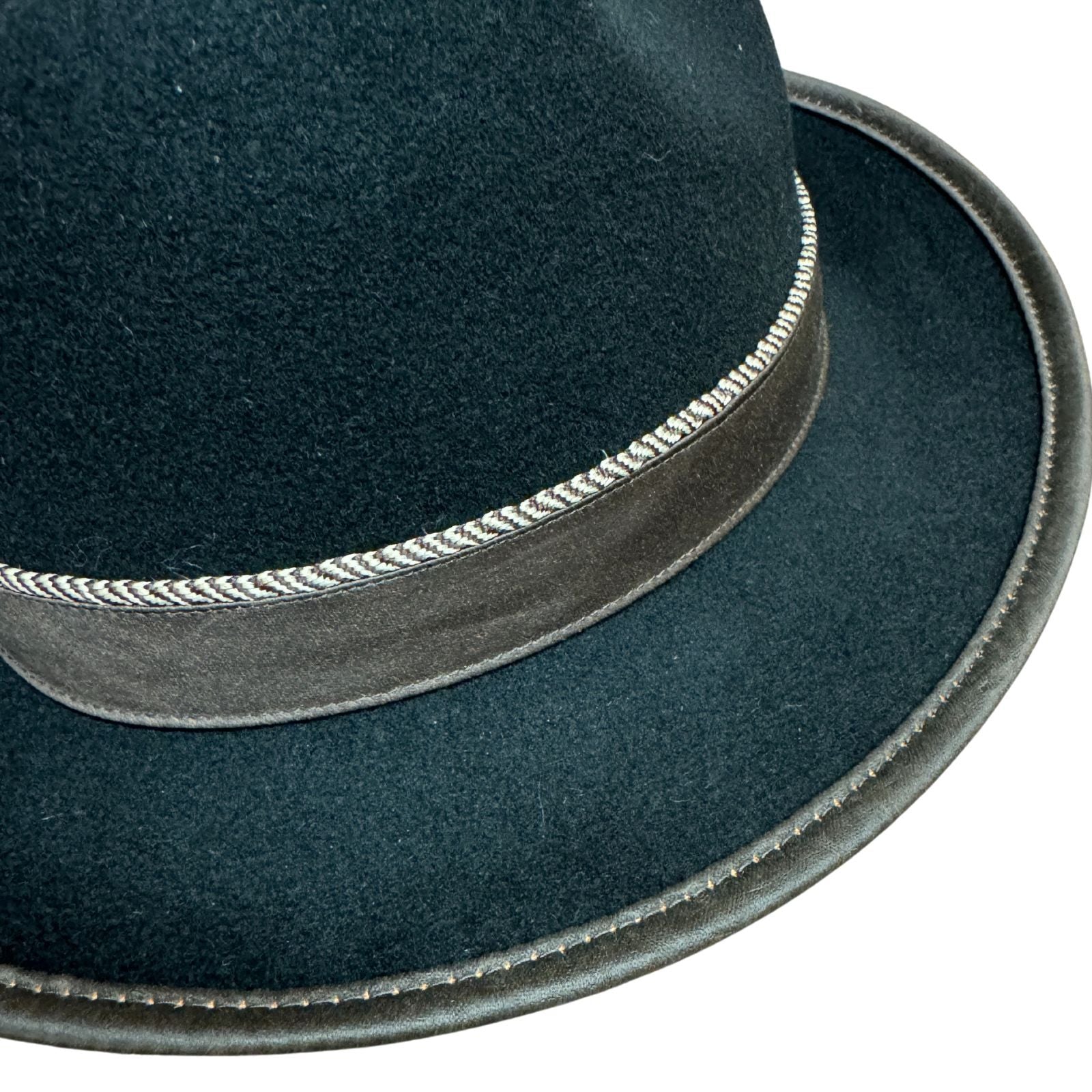 Mens 100% Lane Wool Fedora Hat in Black Size Large-3