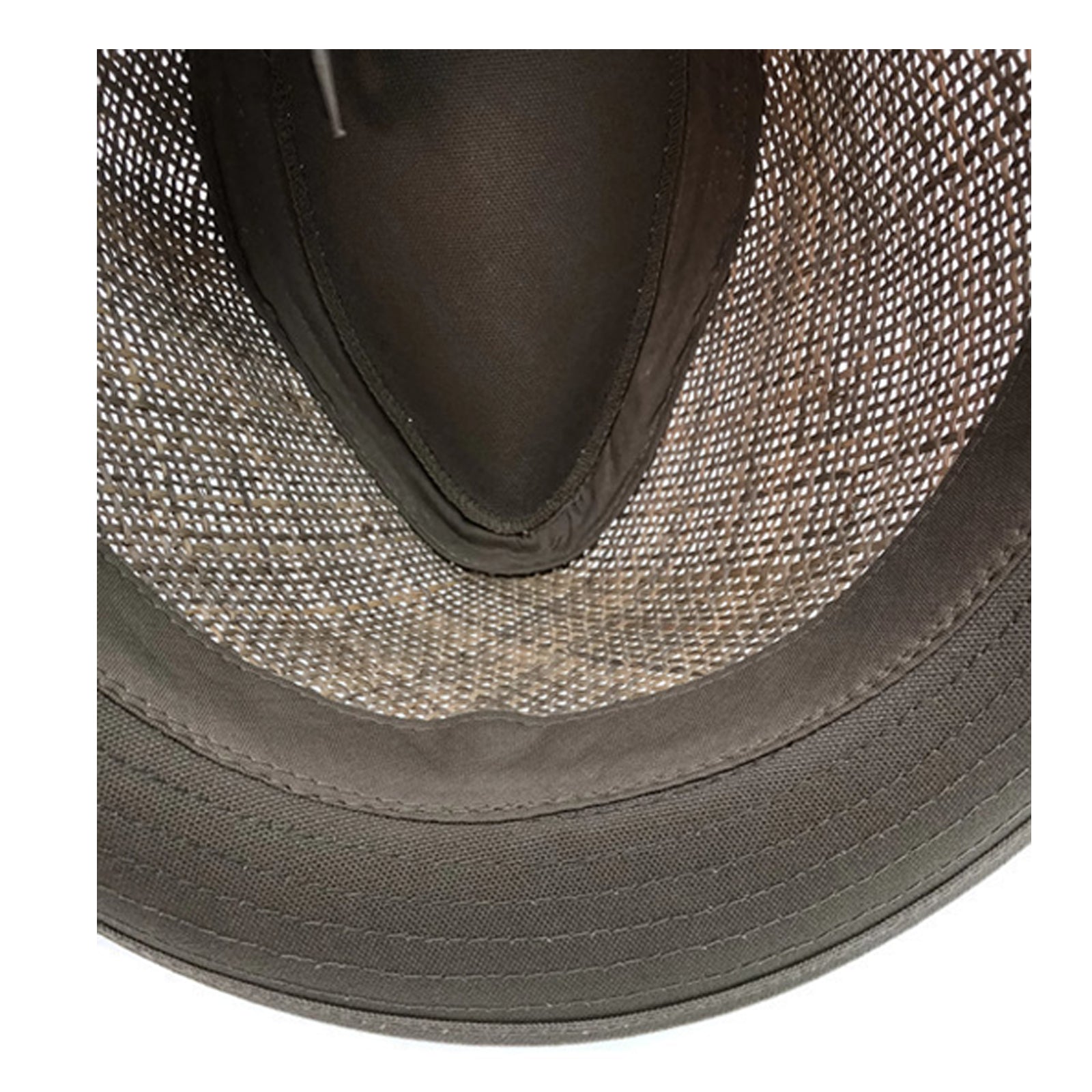 NATURAL STRAW HAT Trilby Fedora Vented w Canvas Brim Summer Sun Cap-3