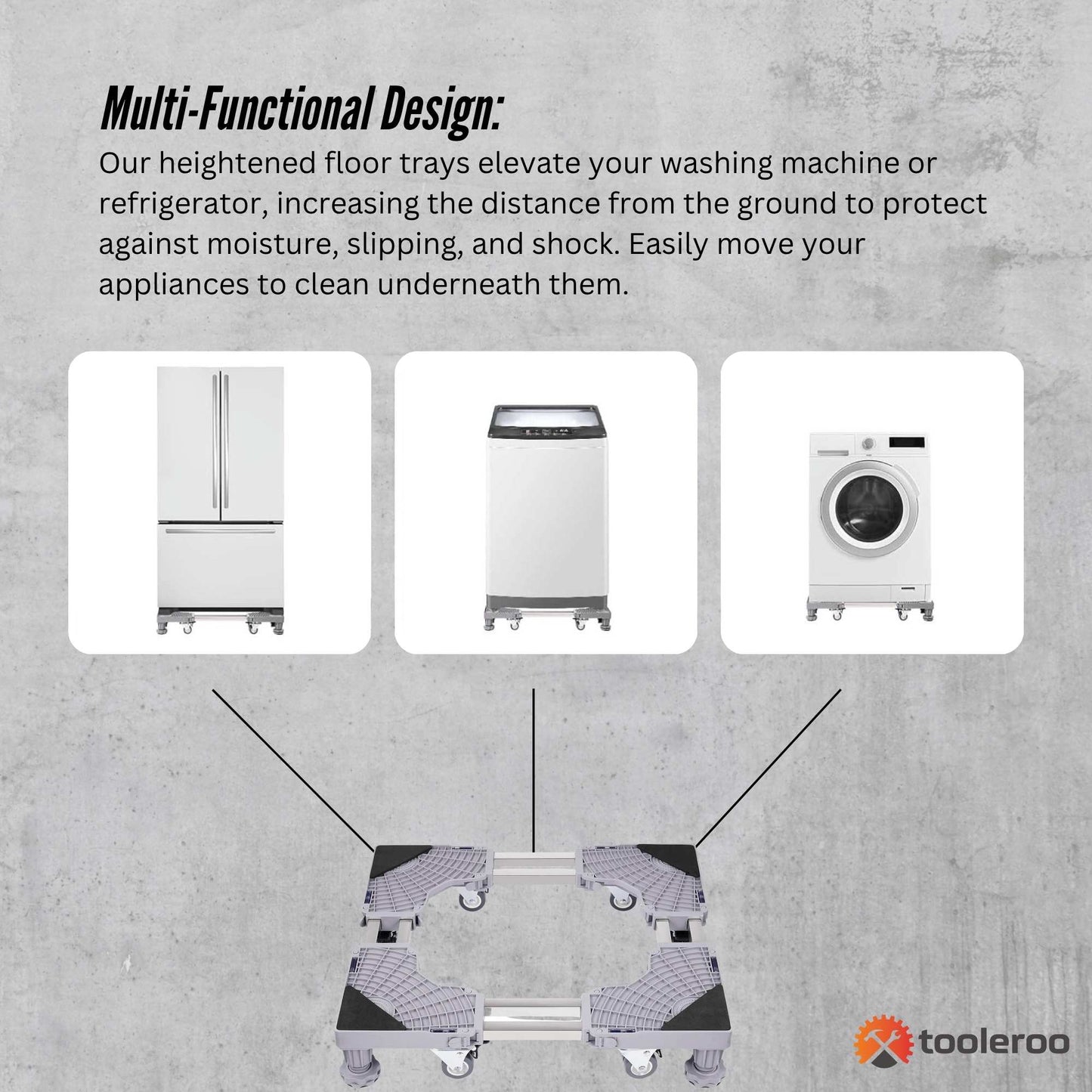 Adjustable Appliance Base Stand - Lock Wheel Trolley For Washing Machine Fridge-2