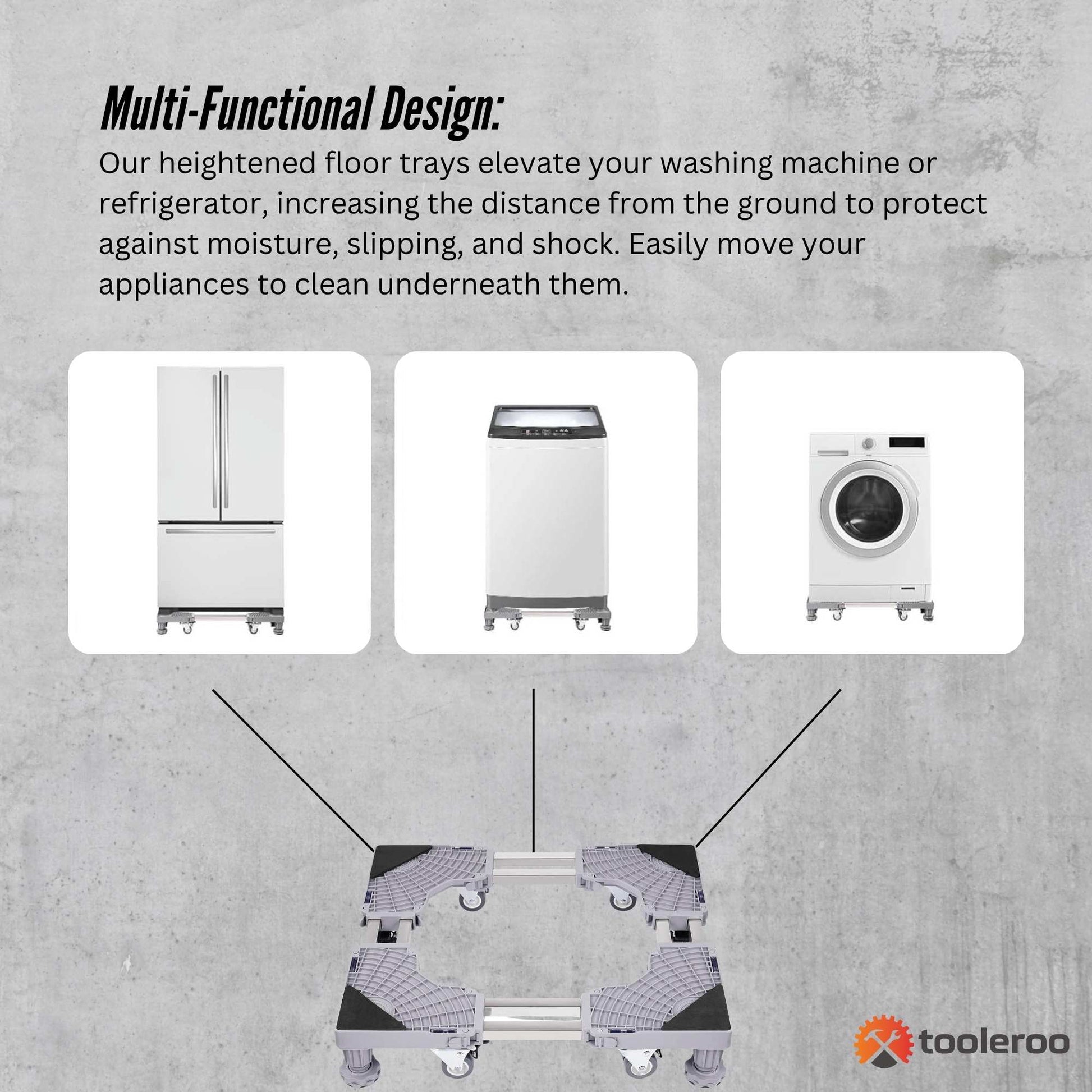 Adjustable Appliance Base Stand - Lock Wheel Trolley For Washing Machine Fridge-2