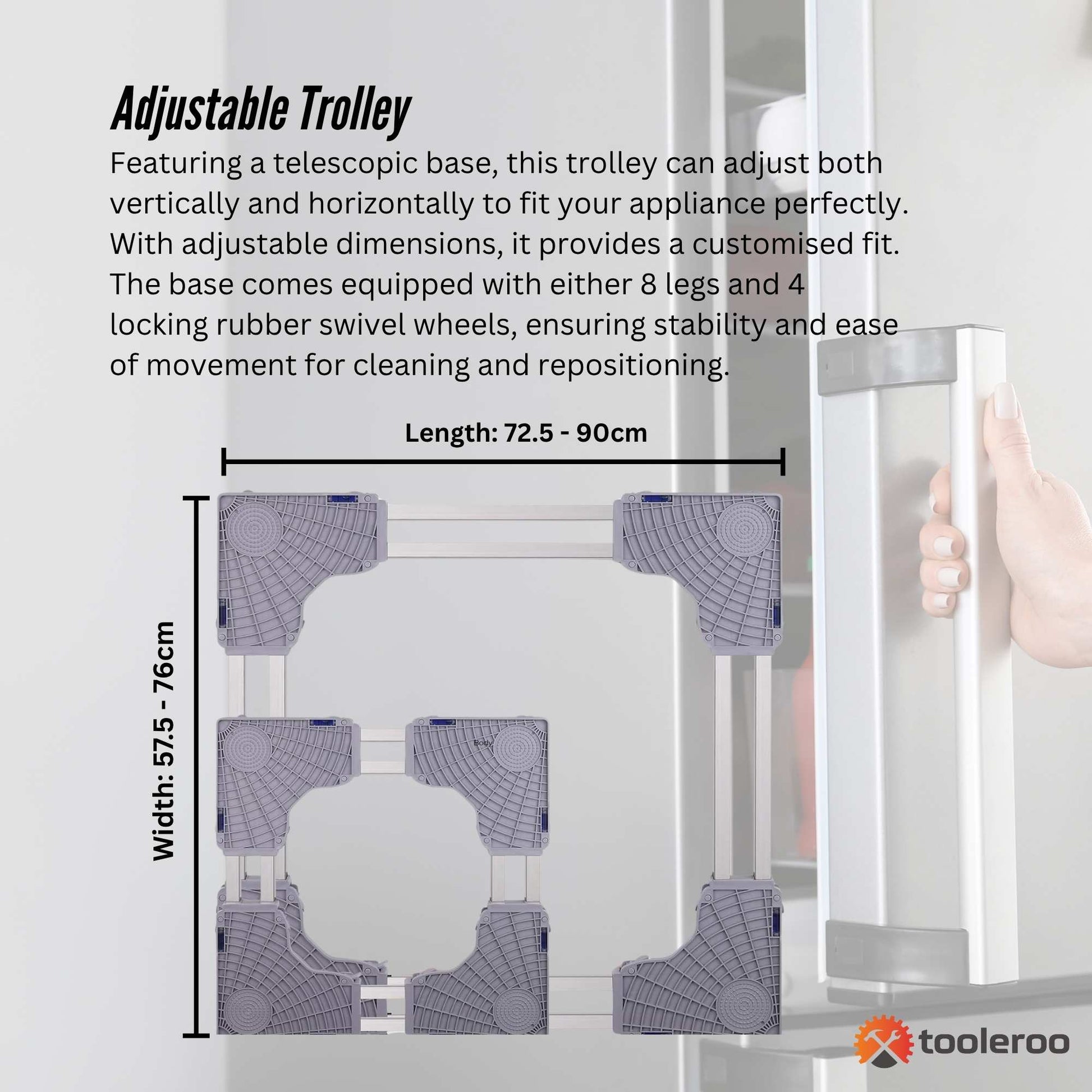 Adjustable Appliance Base Stand - Lock Wheel Trolley For Washing Machine Fridge-3