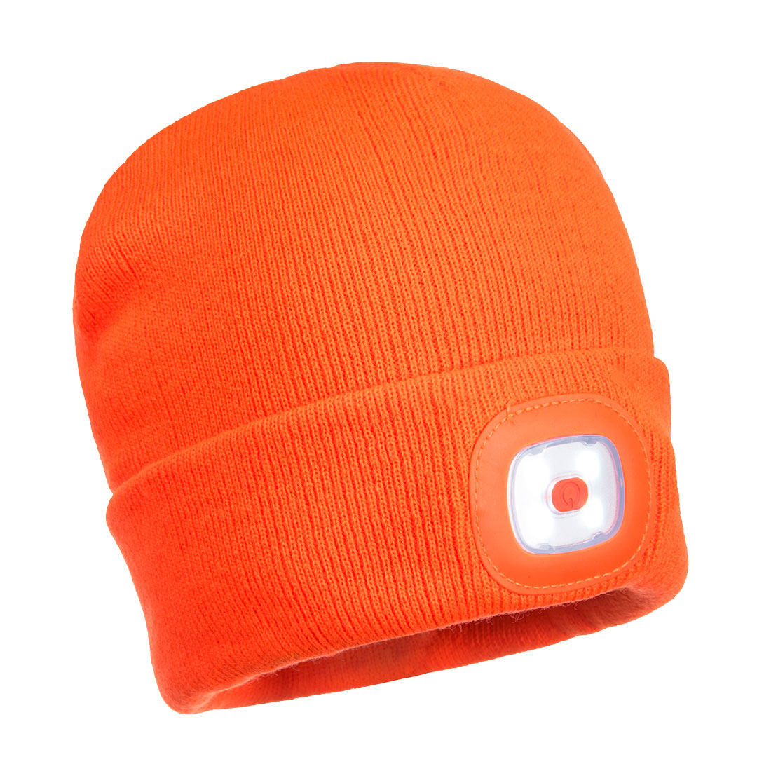 PORTWEST Beanie with LED Head Light USB Rechargeable Camping Cycling Workwear Hat - Hi Vis Orange