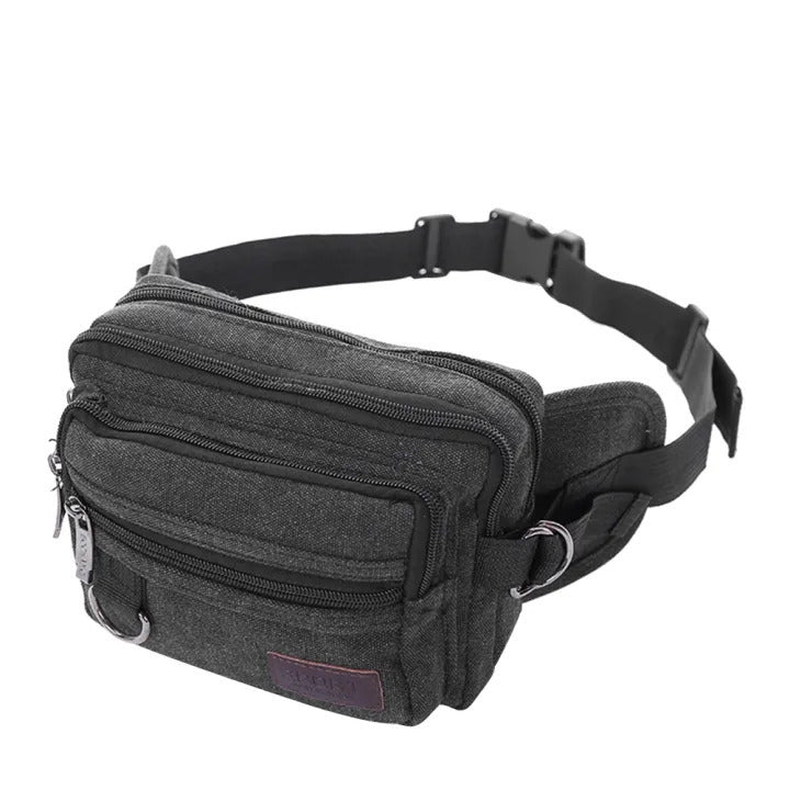 Large Black Canvas Bum Bag - Waist Pouch Travel Belt (Secure Wallet & Money Storage)-0