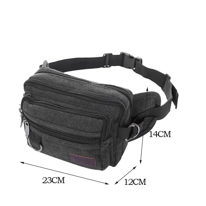 Large Black Canvas Bum Bag - Waist Pouch Travel Belt (Secure Wallet & Money Storage)-3