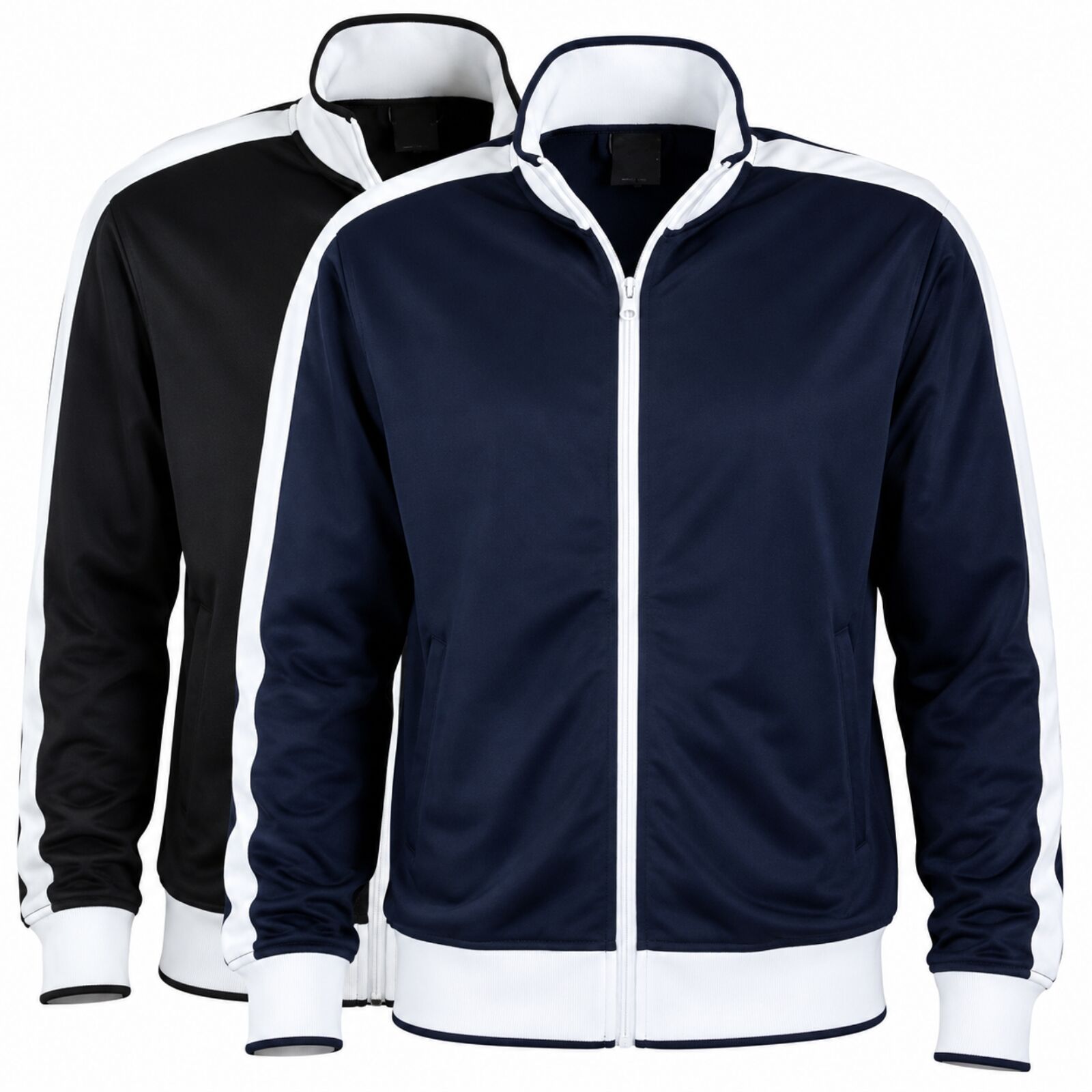 Identitee Mens Varsity Tracksuit Top Jacket - Navy/White (Long Sleeve Warm Winter Jumper)-4