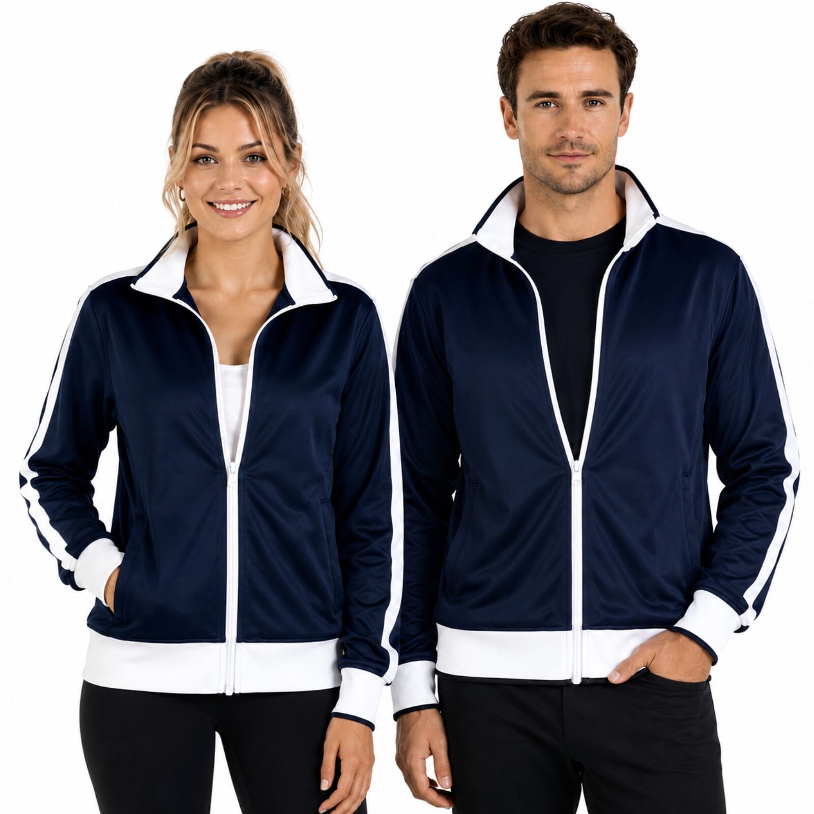 Identitee Mens Varsity Tracksuit Top Jacket - Navy/White (Long Sleeve Warm Winter Jumper)-0