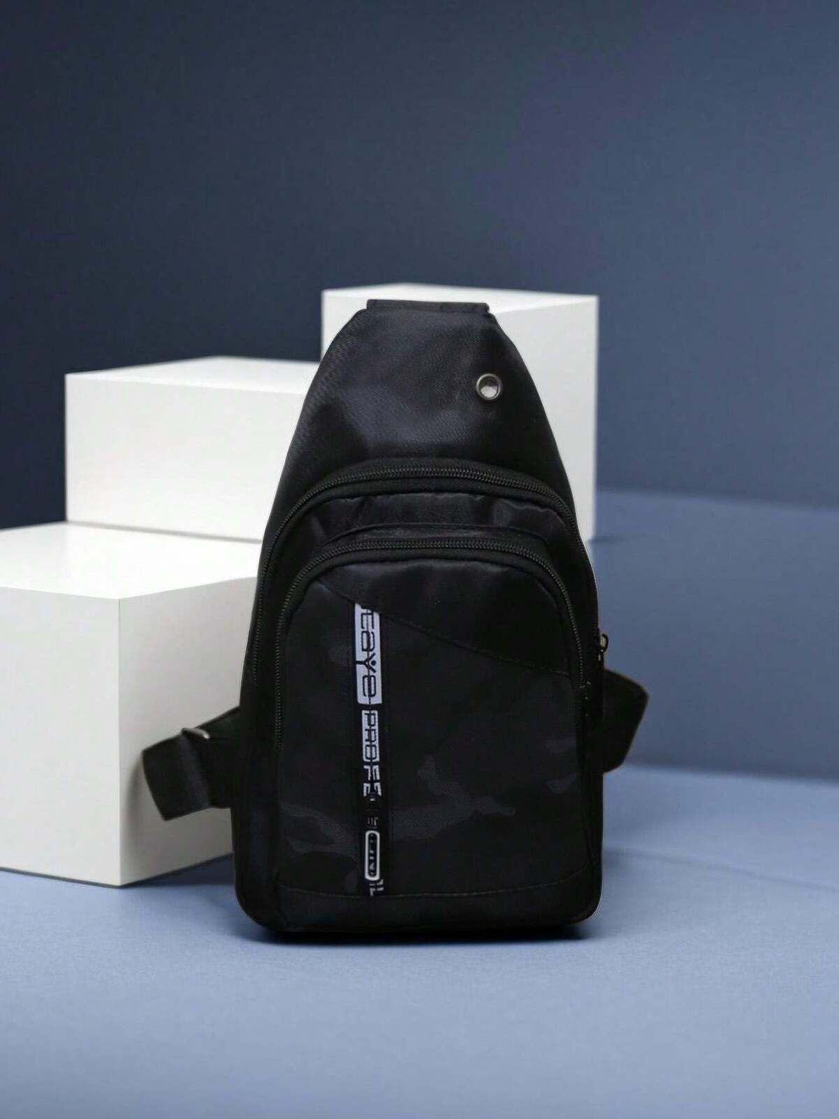 Mens Crossbody Sling Casual Chest Bag in Black-1