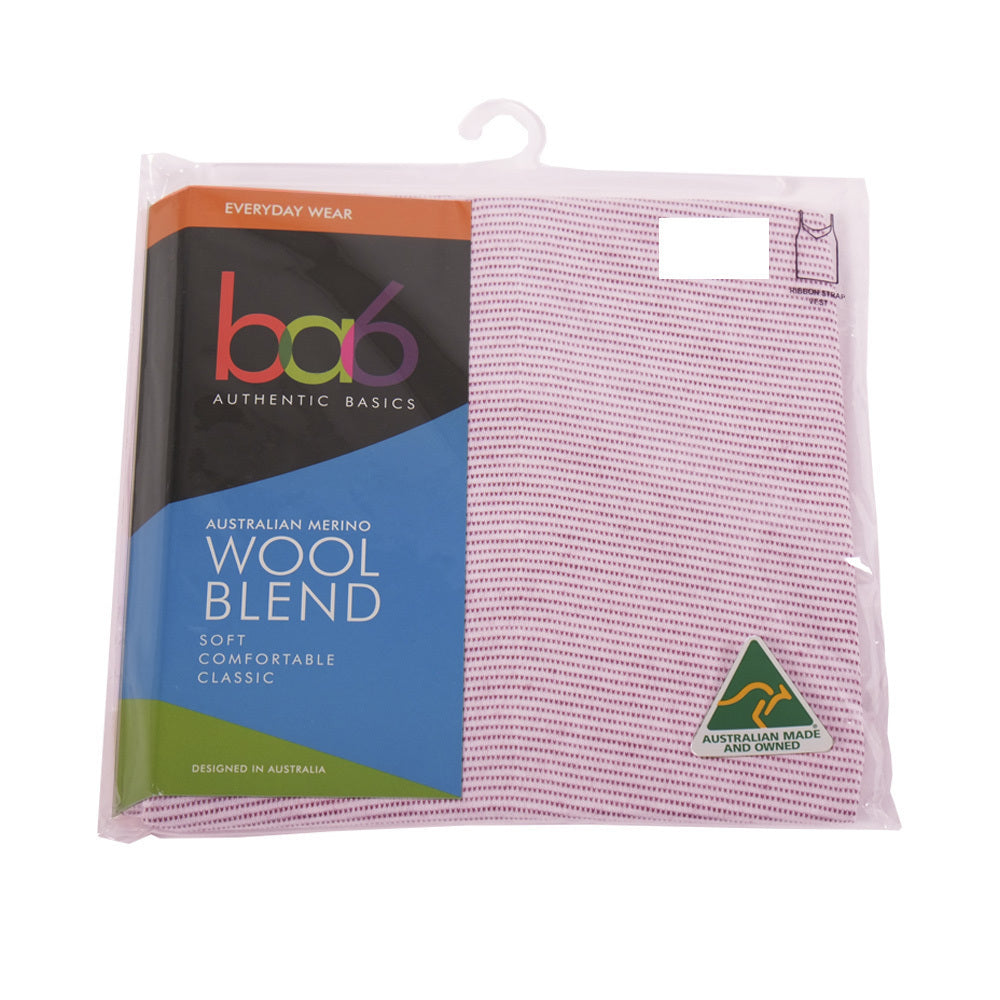 ba6 Womens Merino Wool Blend Thermal Ribbon Strap Vest Camisole Top Thermals - Natural/Red-3