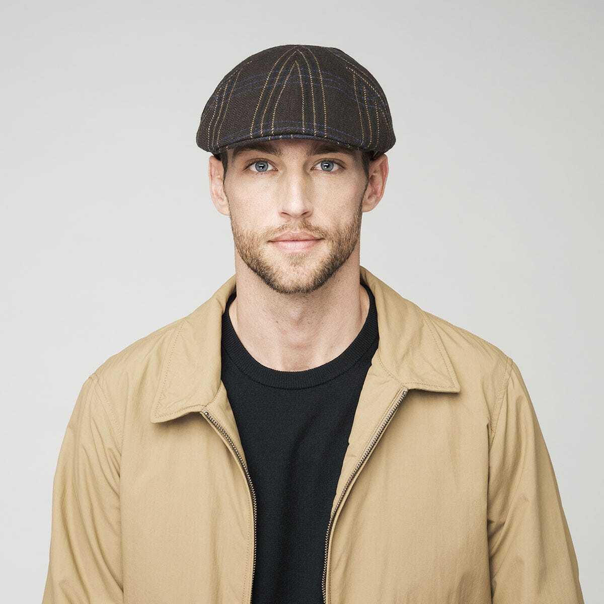 Bailey Mens Tress Pub Cap Flat Hat Fit for Autumn/Winter Season - Brown Stripe-3