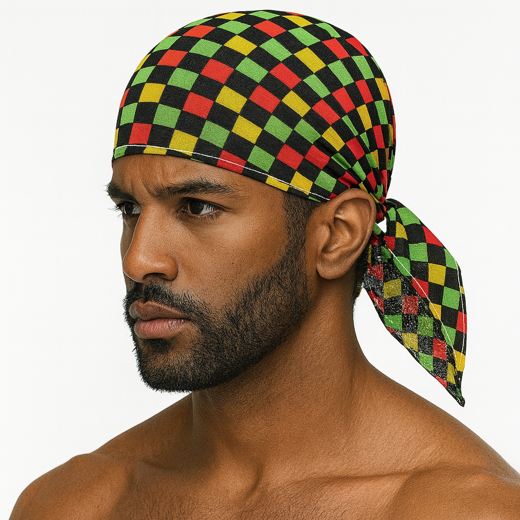 BANDANA 100% COTTON Head Wrap Durag Bandanna Summer in Jamaican Check