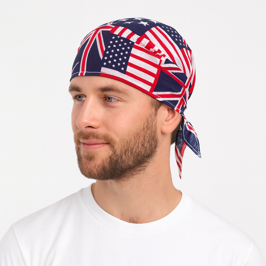 BANDANA Paisley 100% COTTON Head Wrap Durag Bandanna Summer Biker Scarf Mask - America (USA) Flag