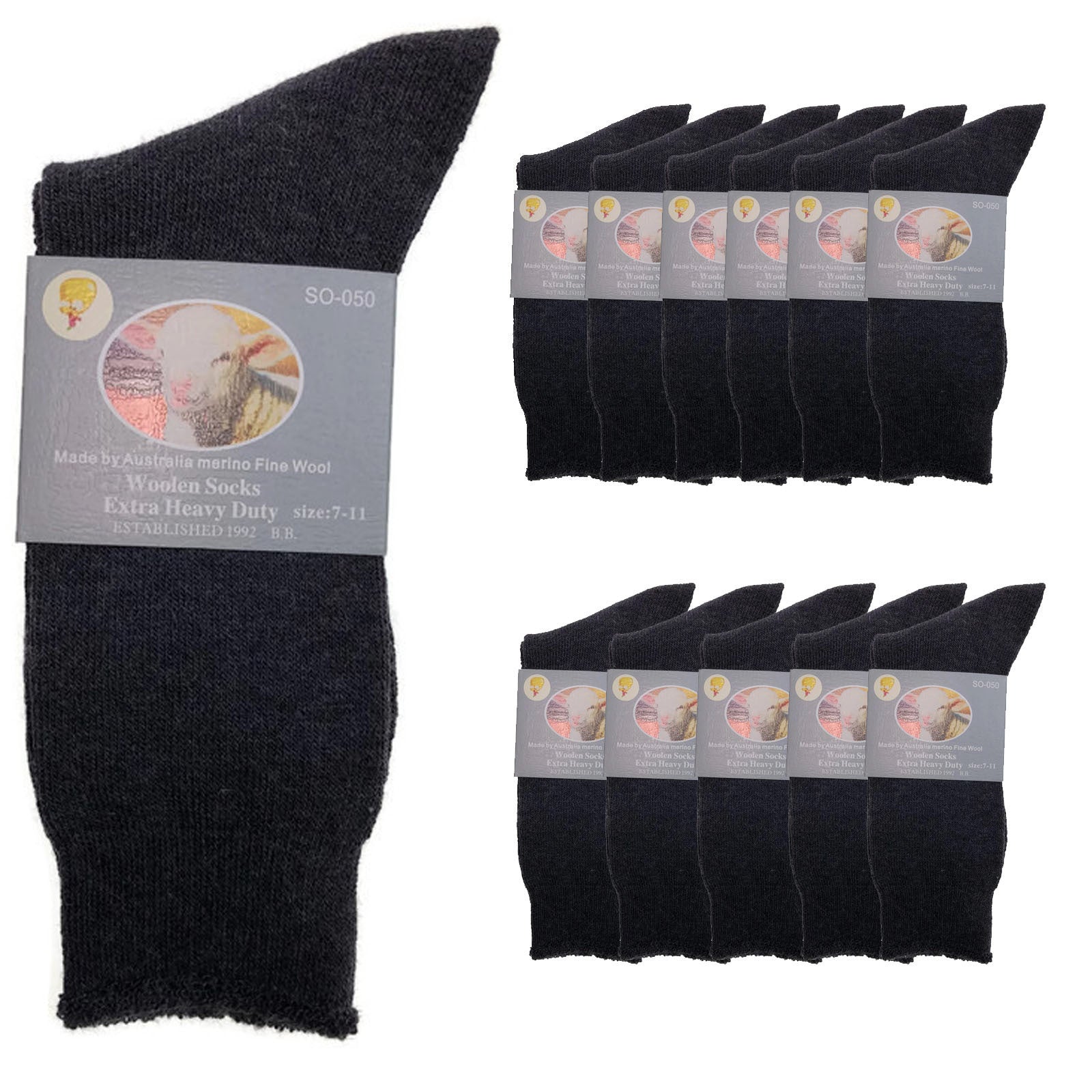 12 Pairs Merino Wool Blend Woolen Work Socks Hiking Heavy Duty Warm Thermal BULK-5