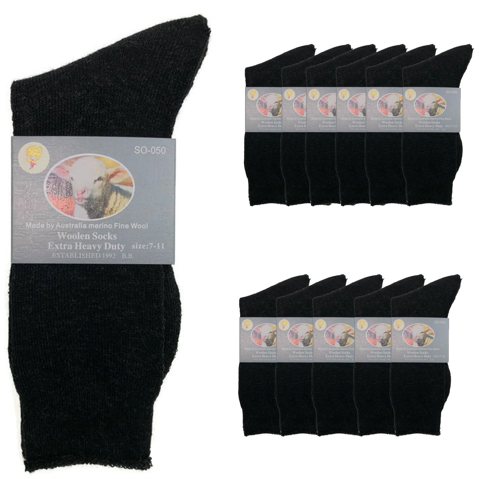 12 Pairs Merino Wool Blend Woolen Work Socks Hiking Heavy Duty Warm Thermal BULK-0