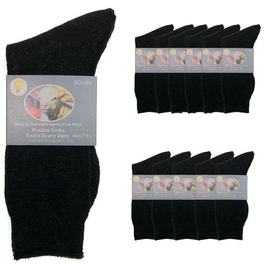 12 Pairs Merino Wool Blend Woolen Work Socks Hiking Heavy Duty Warm Thermal BULK-0