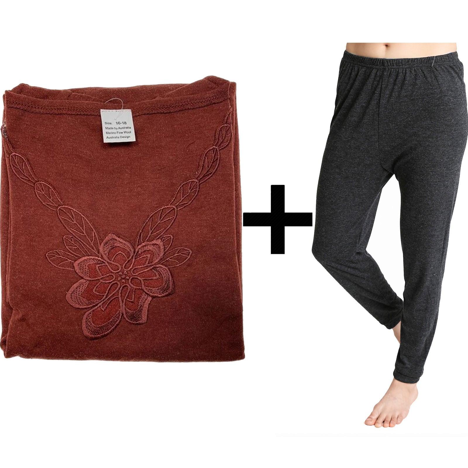 2pcs Set Womens Merino Wool Blend Pants & Top Underwear Leggings Thermal Thermals-22