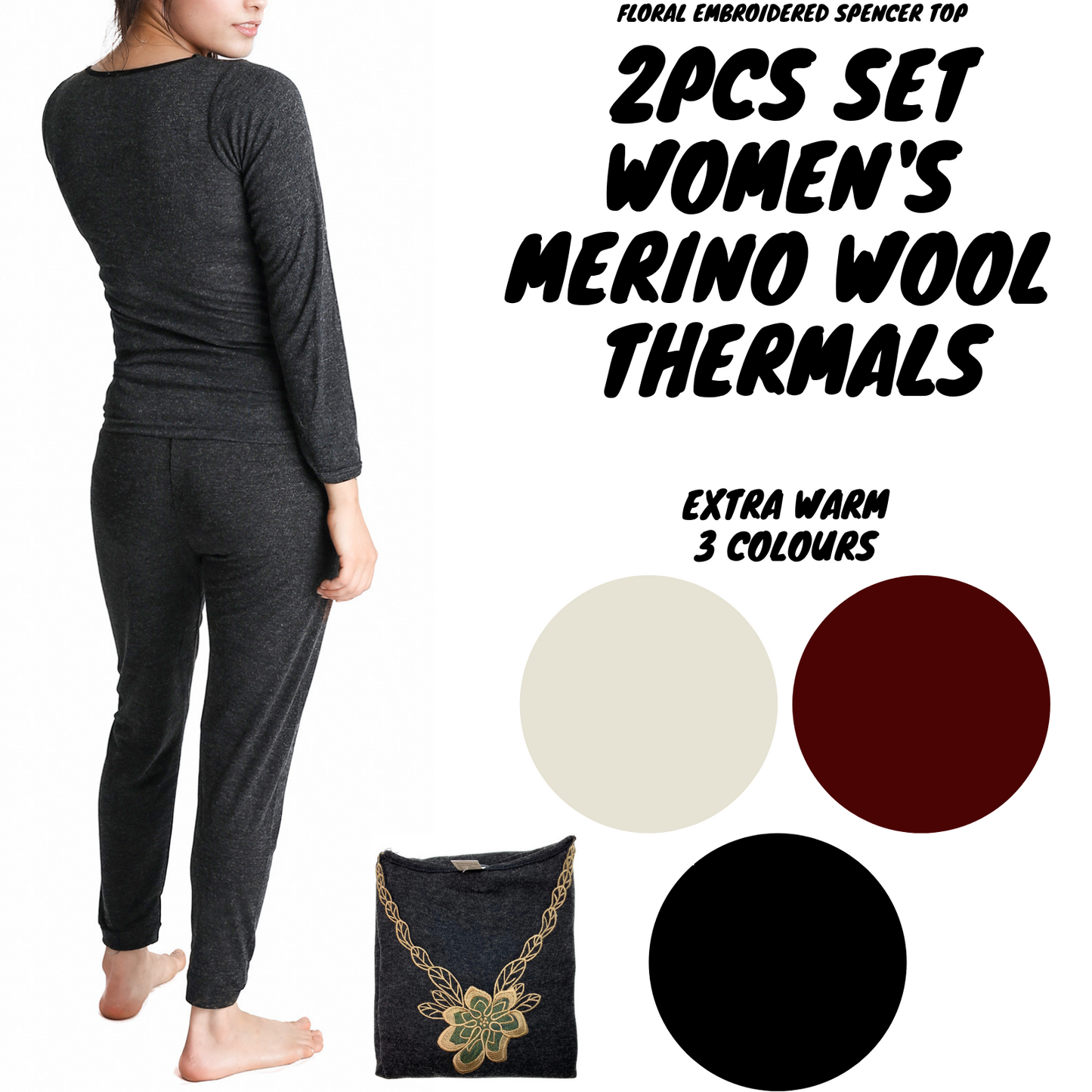 2pcs Set Womens Merino Wool Blend Pants & Top Underwear Leggings Thermal Thermals-1