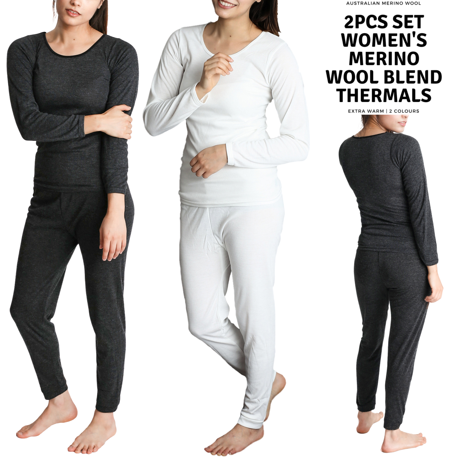 2pcs Womens Merino Wool Blend Top & Pants Thermal Set Leggings Long Johns Underwear-1