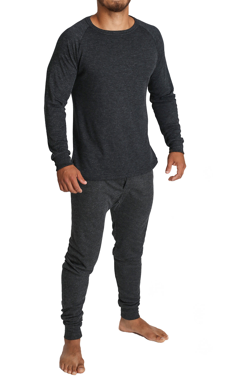 2pcs Set Mens Merino Wool Blend Long Sleeve Thermal Top & Long Johns Pants Underwear-12