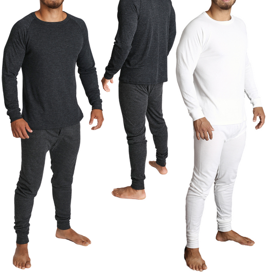2pcs Set Mens Merino Wool Blend Long Sleeve Thermal Top & Long Johns Pants Underwear-0