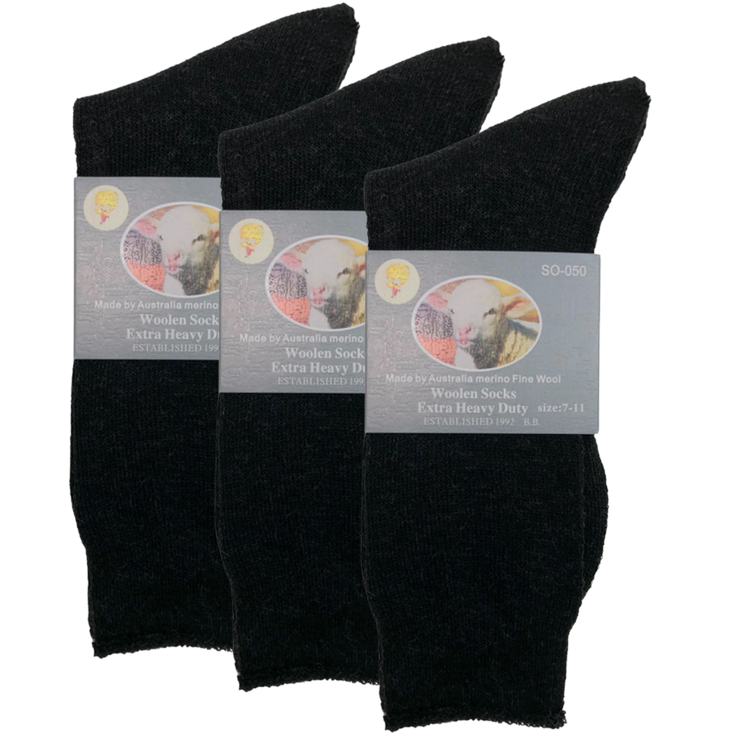 3 Pairs Merino Wool Blend Woolen Work Socks Hiking Heavy Duty Warm Thermal-3