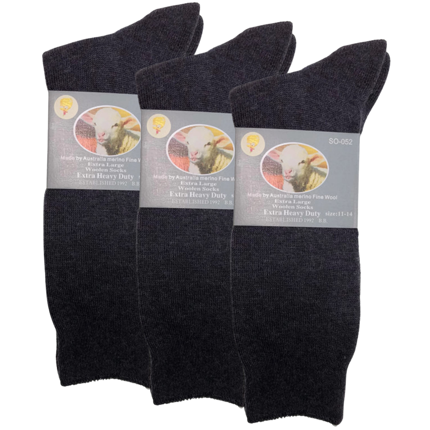 3 Pairs Merino Wool Blend Woolen Work Socks Hiking Heavy Duty Warm Thermal-6