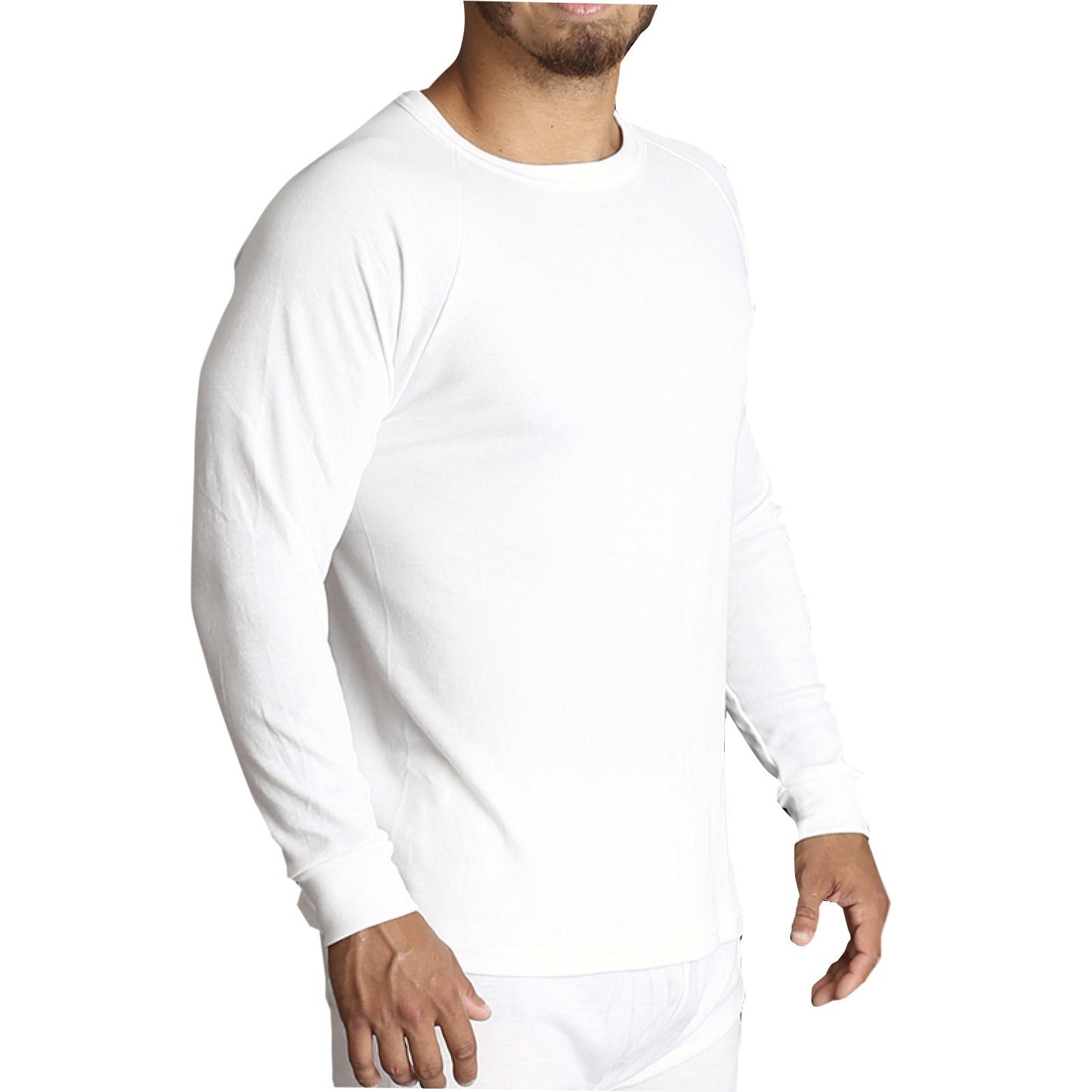 Mens Merino Wool Blend Thermal Long Sleeve Top - Beige (Base Layer Underwear)-4