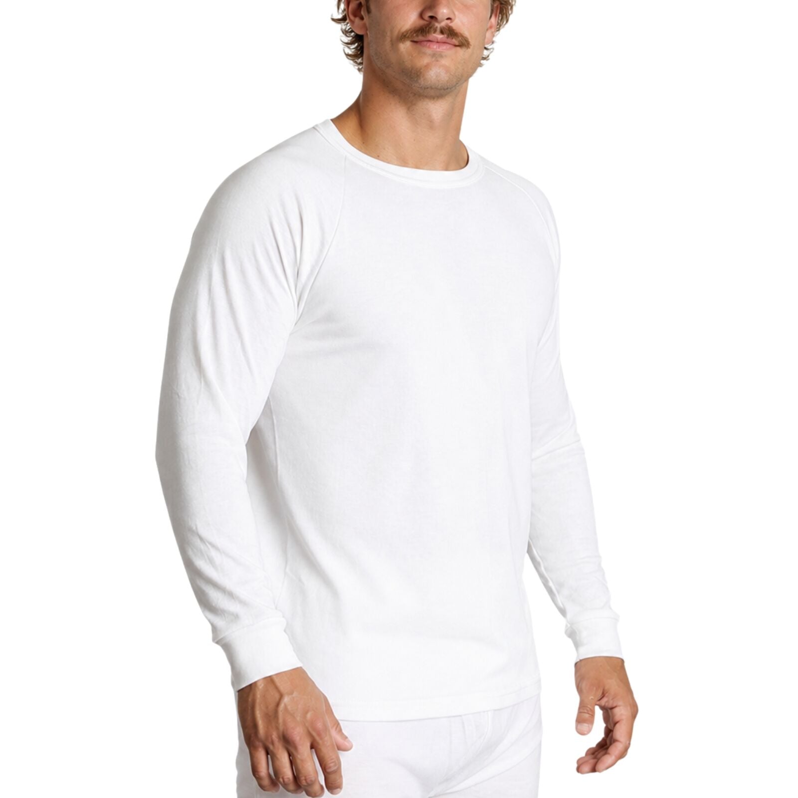 Mens Merino Wool Blend Thermal Long Sleeve Top - Beige (Base Layer Underwear)-0